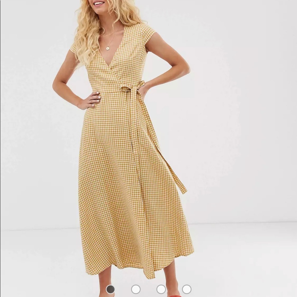 & other stories Gingham Linen MIDI Wrap Dress
